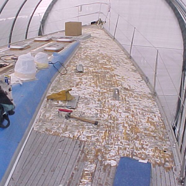 Belle Aurore, stripping teak wide view Baltic 55