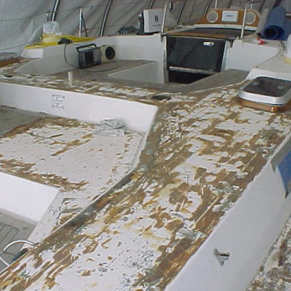 Belle Aurore, cockpit teak removal Baltic 55