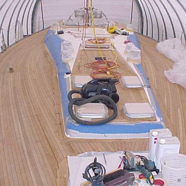 Belle Aurore, new teak wide view Baltic 55