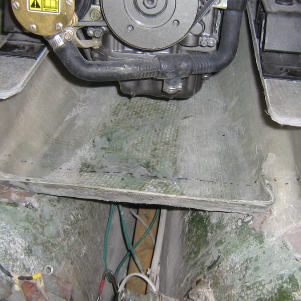 Great Eagle, engine bed fiberglass modifications in progress Great Eagle, engine bed fiberglass modifications in progress