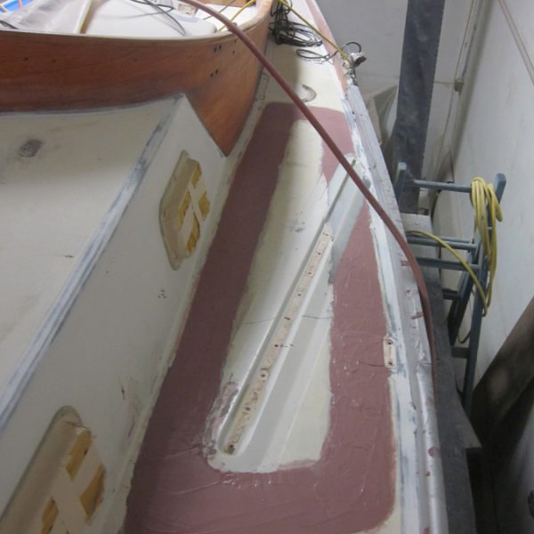 Port side, fairing and re-constructing genoa track foam & GRP wedges Port side, fairing and re-constructing genoa track foam & GRP wedges